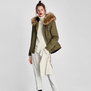 ZARA SEQUINNED PARKA WITH PATCHES